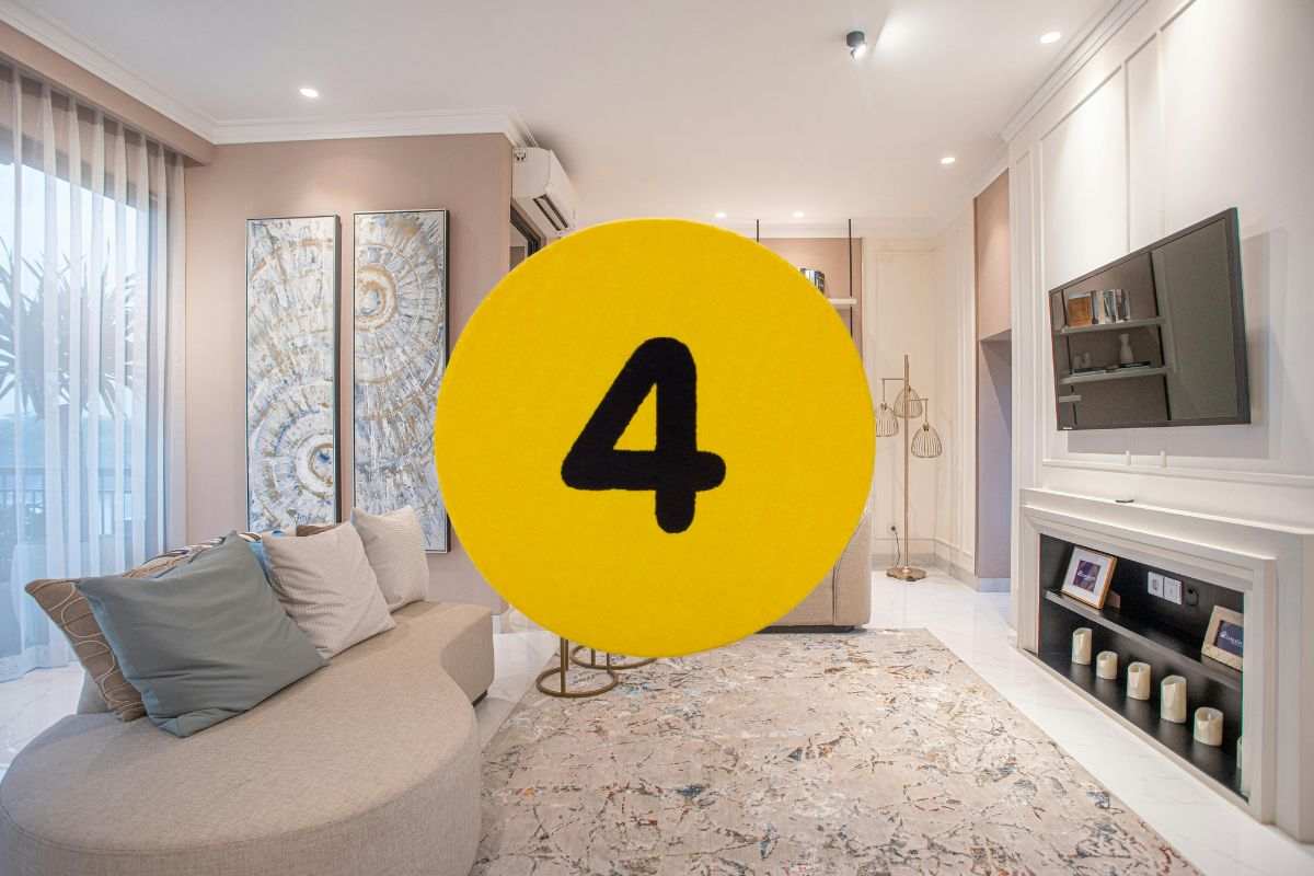 ampio soggiorno moderno e numero 4 in primo piano