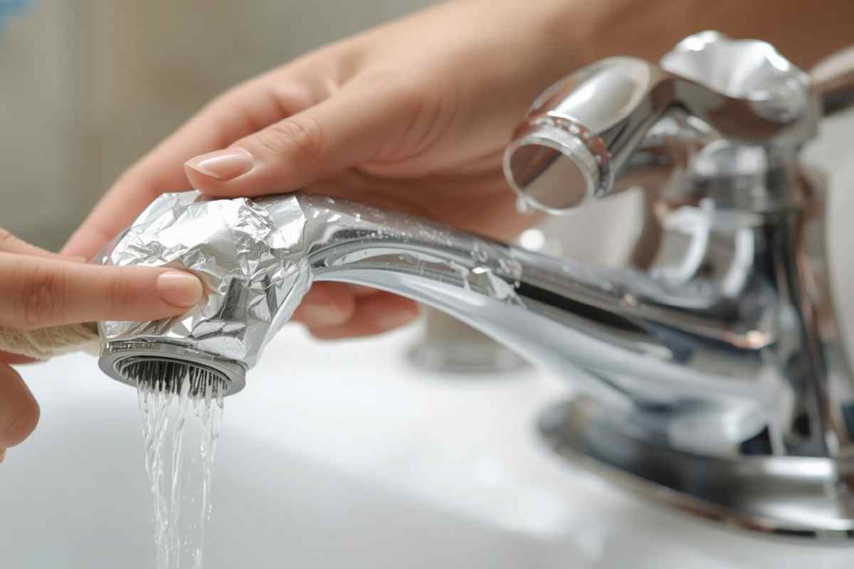 una mano sistema alluminio sui rubinetti