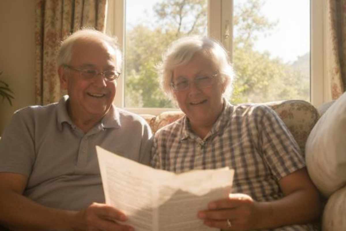 pensionati guardano il cedolino e sorridono