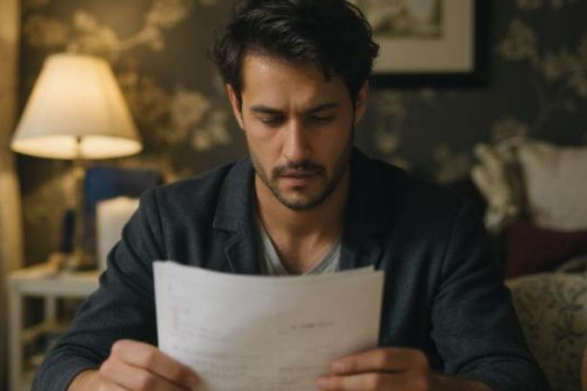 uomo guarda preoccupato il conto corrente