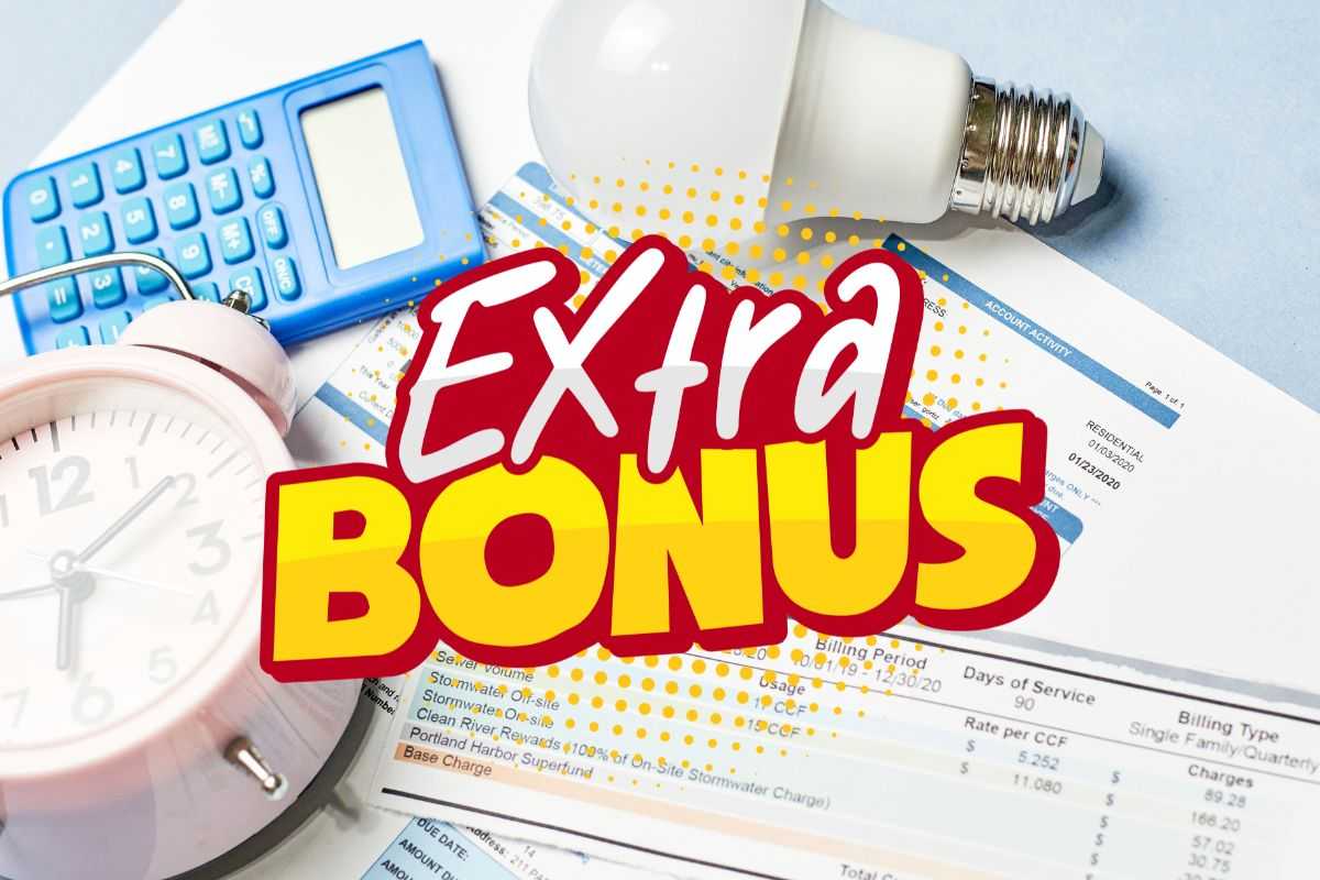 bollette e in primo piano scritta extra bonus