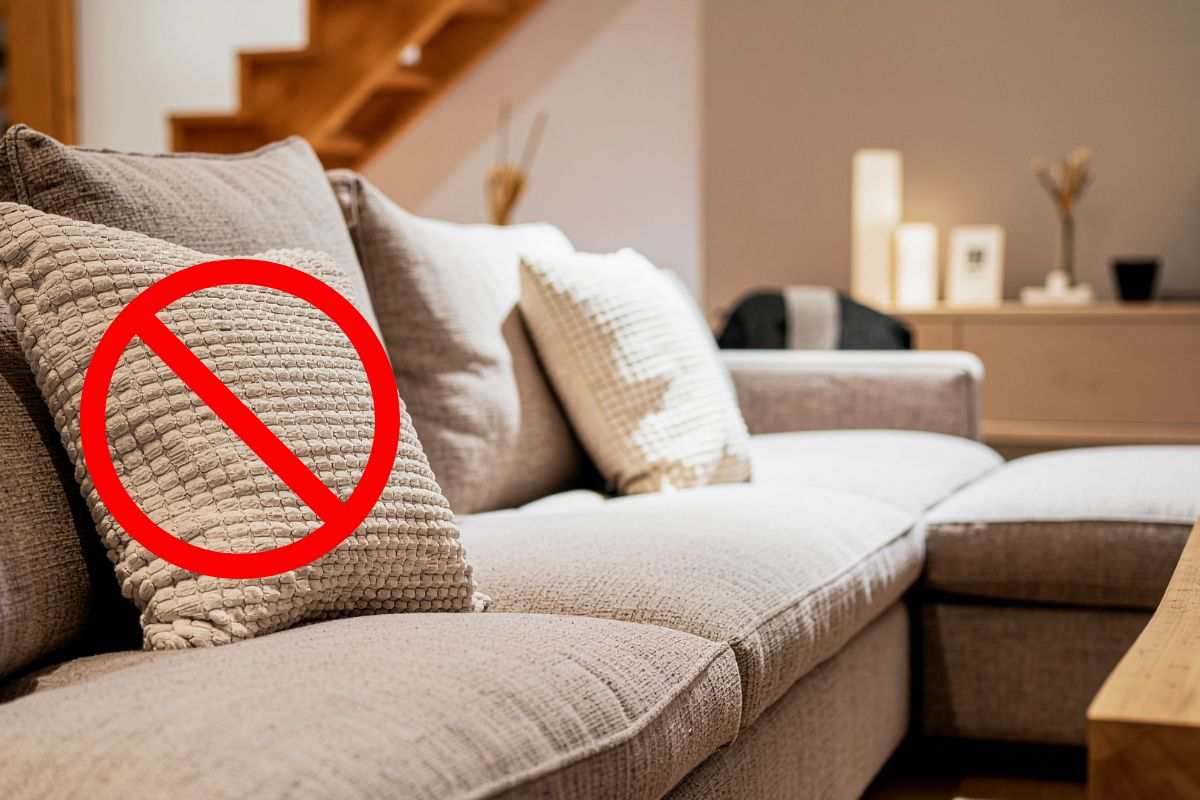 primo piano di un grande divano con cuscini