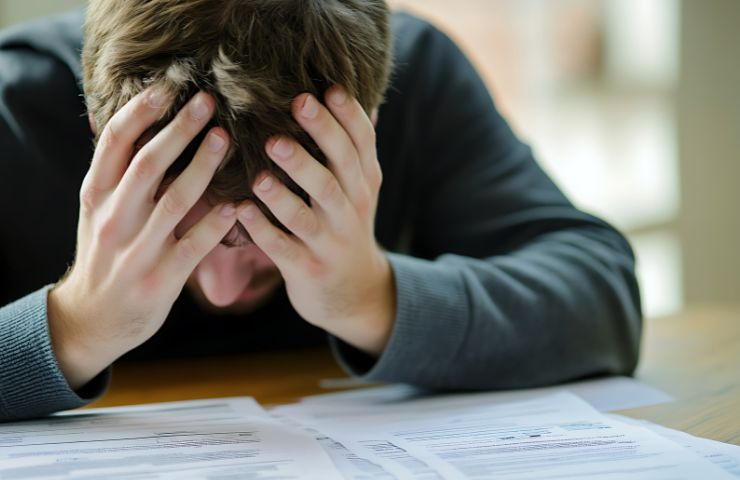 uomo disperato su carte 