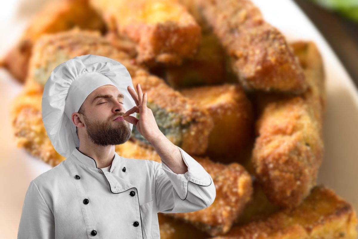 stick di zucchine panate e chef in primo piano